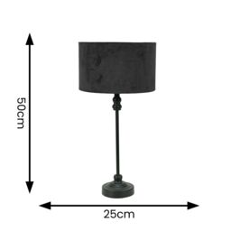 ValueLights Maggie Black Metal Candlestick Table Lamp with Velvet Drum Shade & LED Bulb - thumbnail 6