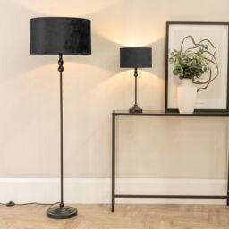 ValueLights Maggie Black Metal Candlestick Table Lamp with Velvet Drum Shade & LED Bulb - thumbnail 4