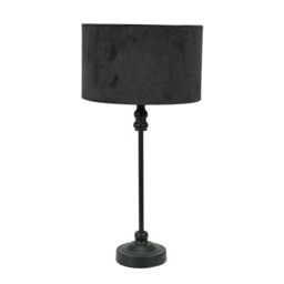 ValueLights Maggie Black Metal Candlestick Table Lamp with Velvet Drum Shade & LED Bulb - thumbnail 2