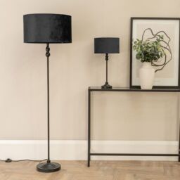 ValueLights Maggie Black Metal Candlestick Table Lamp with Velvet Drum Shade & LED Bulb - thumbnail 5