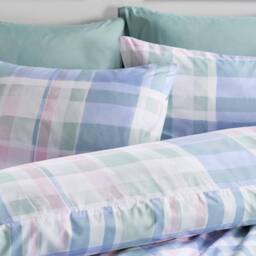 OHS Watercolour Check Reversible Microfibre Duvet Cover Bedding Set in Blue - Size: Double - thumbnail 3