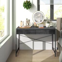Costway Computer Desk Wooden PC Laptop Table Writing Workstation with 2 Drawers in Black - thumbnail 6