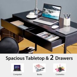 Costway Computer Desk Wooden PC Laptop Table Writing Workstation with 2 Drawers in Black - thumbnail 5