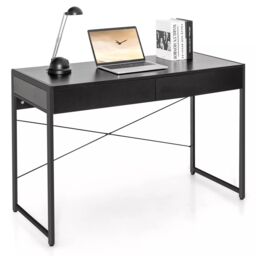 Costway Computer Desk Wooden PC Laptop Table Writing Workstation with 2 Drawers in Black