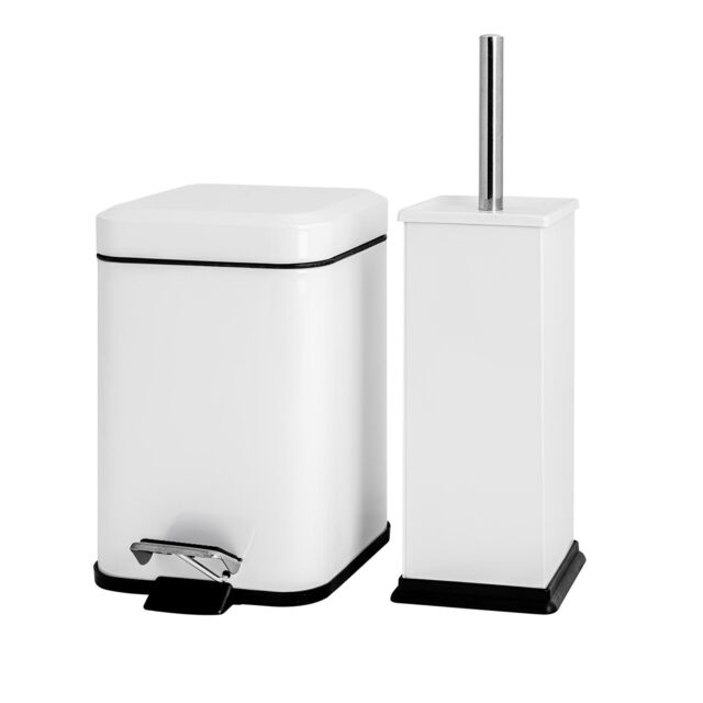 Harbour Housewares 3L Square Bathroom Bin & Brush Set - Slim Stainless Steel Bathroom Set in White - image 1