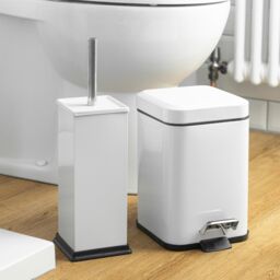 Harbour Housewares 3L Square Bathroom Bin & Brush Set - Slim Stainless Steel Bathroom Set in White - thumbnail 6