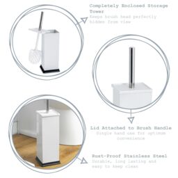Harbour Housewares 3L Square Bathroom Bin & Brush Set - Slim Stainless Steel Bathroom Set in White - thumbnail 3