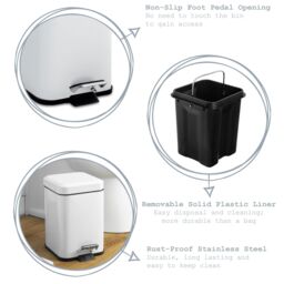 Harbour Housewares 3L Square Bathroom Bin & Brush Set - Slim Stainless Steel Bathroom Set in White - thumbnail 2