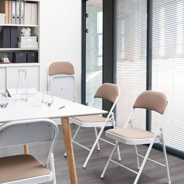Wyld and Coco Beige Folding Chairs 4-Pack - Padded Mesh Seats White Metal Frames - image 1