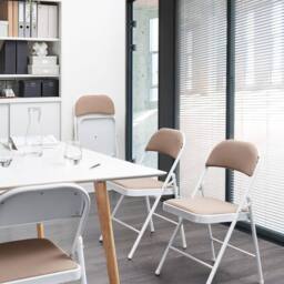 Wyld and Coco Beige Folding Chairs 4-Pack - Padded Mesh Seats White Metal Frames - thumbnail 1