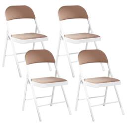 Wyld and Coco Beige Folding Chairs 4-Pack - Padded Mesh Seats White Metal Frames - thumbnail 2