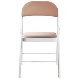 Wyld and Coco Beige Folding Chairs 4-Pack - Padded Mesh Seats White Metal Frames - thumbnail 5