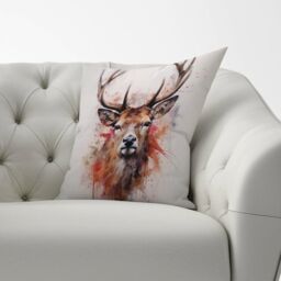 Warren Reed - Designer Watercolour Splashart Stag Face Cushions in Brown - Size: 60 cm x 60 cm - thumbnail 2