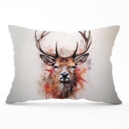Warren Reed - Designer Watercolour Splashart Stag Face Cushions in Brown - Size: 60 cm x 60 cm - thumbnail 1