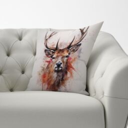 Warren Reed - Designer Watercolour Splashart Stag Face Cushions in Brown - Size: 60 cm x 60 cm - thumbnail 3