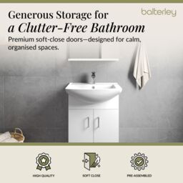 Balterley 2 Door Vanity Basin Unit with Square Basin Gloss White 550mm - thumbnail 2