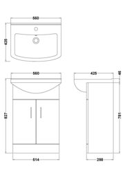 Balterley 2 Door Vanity Basin Unit with Square Basin Gloss White 550mm - thumbnail 7