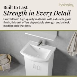 Balterley 2 Door Vanity Basin Unit with Square Basin Gloss White 550mm - thumbnail 4