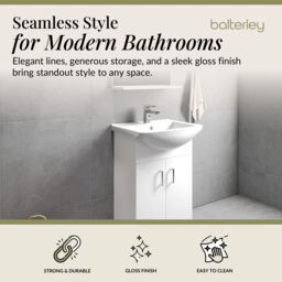 Balterley 2 Door Vanity Basin Unit with Square Basin Gloss White 550mm - thumbnail 3