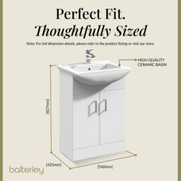 Balterley 2 Door Vanity Basin Unit with Square Basin Gloss White 550mm - thumbnail 5