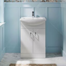 Balterley 2 Door Vanity Basin Unit with Square Basin Gloss White 550mm - thumbnail 8
