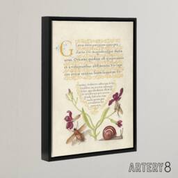 "Artery8 Gillyflower Fly Mayfly & Snail Calligraphy Framed Canvas Wall Art in Beige - Size: W24"" x H32""" - thumbnail 2