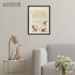 "Artery8 Gillyflower Fly Mayfly & Snail Calligraphy Framed Canvas Wall Art in Beige - Size: W24"" x H32""" - thumbnail 3