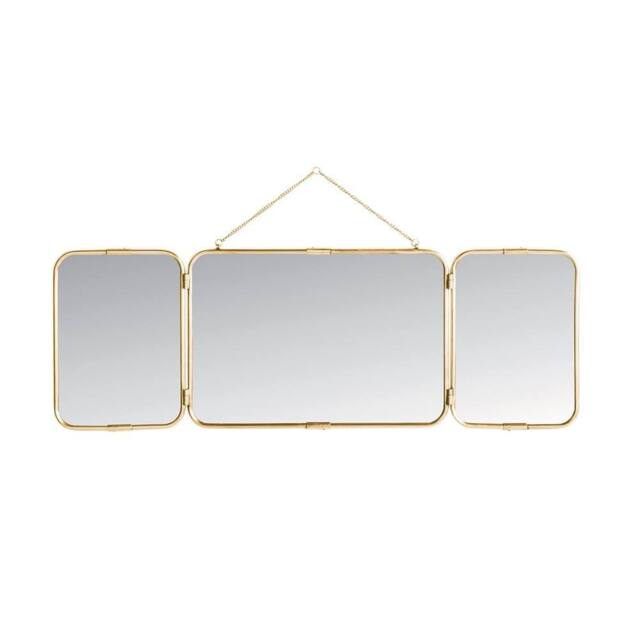 Signature Triptych Barber Mirror In Gilded Brass - W114 X H40cm in Metallic Gold - image 1