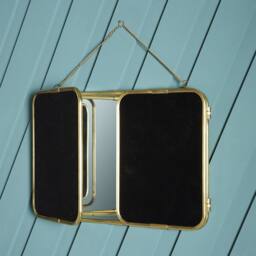 Signature Triptych Barber Mirror In Gilded Brass - W114 X H40cm in Metallic Gold - thumbnail 2