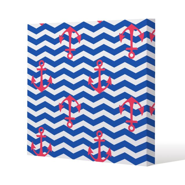 Benjamin Tate Design Anchors on Zig Zag Stripes (Canvas Print) / 90 x 90 x 4cm in Natural - Size: 90 x 90 x 4 cm - image 1
