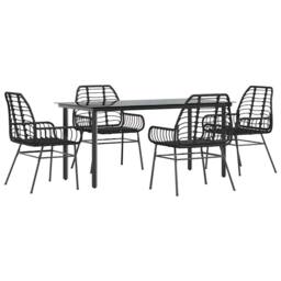 Berkfield Home Beautiful 5 Piece Garden Dining Set Black Poly Rattan Glass - thumbnail 3