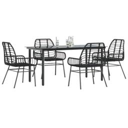 Berkfield Home Beautiful 5 Piece Garden Dining Set Black Poly Rattan Glass - thumbnail 2