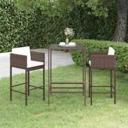 Berkfield Home 3 Piece Garden Bar Set with Cushions Poly Rattan Brown - thumbnail 1