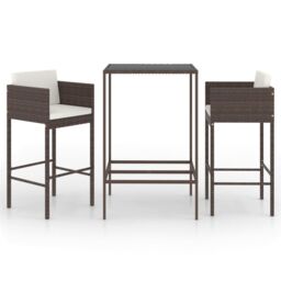 Berkfield Home 3 Piece Garden Bar Set with Cushions Poly Rattan Brown - thumbnail 2