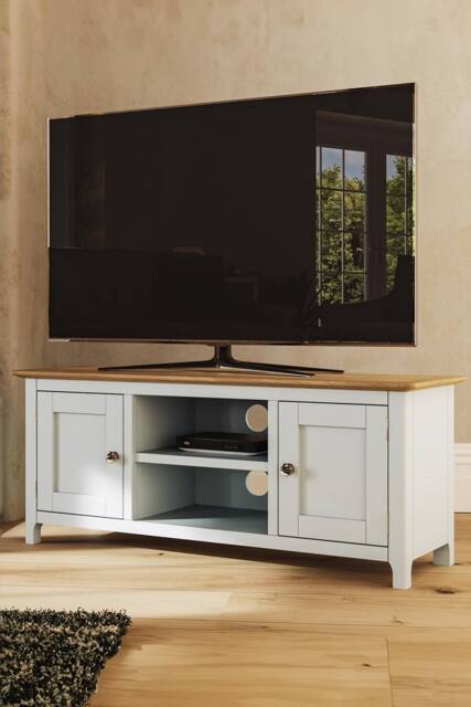 FWStyle Men's 2 Door Oak Ready Assembled TV Unit Cream Linen - image 1
