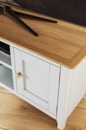 FWStyle Men's 2 Door Oak Ready Assembled TV Unit Cream Linen - thumbnail 3
