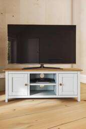 FWStyle Men's 2 Door Oak Ready Assembled TV Unit Cream Linen - thumbnail 2