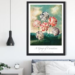 ARTZE Vintage Floral Exhibition - Carnation Flowers Framed Print SIZE: A4 with Black Frame in Red - thumbnail 2