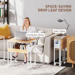 HOMCOM 63 cm Foldable Computer Desk on Wheels for Small Spaces Natural - thumbnail 4