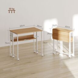 HOMCOM 63 cm Foldable Computer Desk on Wheels for Small Spaces Natural - thumbnail 3