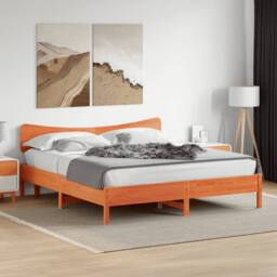 Berkfield Home Bed Frame without Mattress Wax Brown 200x200 cm Solid Wood Pine - thumbnail 2