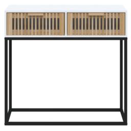 Berkfield Home Console Table White 80x30x75 cm Engineered Wood & Iron - Size: 80 x 30 x 75 cm - thumbnail 4