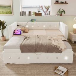 Rolipo Beige Velvet 3FT Single Daybed With Pull Out Trundle & USB - thumbnail 7