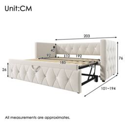 Rolipo Beige Velvet 3FT Single Daybed With Pull Out Trundle & USB - thumbnail 2