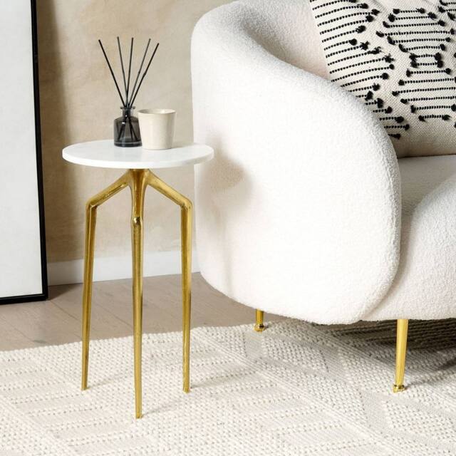 Wyld and Coco Round White Marble Side Table with Gold Legs 30cm - image 1