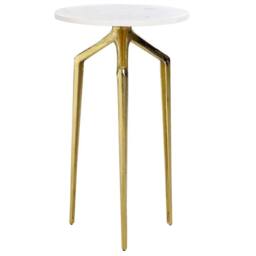 Wyld and Coco Round White Marble Side Table with Gold Legs 30cm - thumbnail 2
