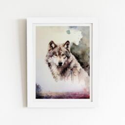 "Warren Reed - Designer Loyal Wolf Watercolour Framed Art Print in White - Size: W20"" x H30""" - thumbnail 2