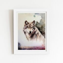 "Warren Reed - Designer Loyal Wolf Watercolour Framed Art Print in White - Size: W20"" x H30""" - thumbnail 1