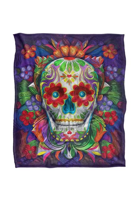JQ Licensing James Piazza Colorful Sugar Skull Silky Touch Super Soft Throw Blanket 152 X 127 cm in White - image 1