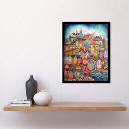 "Artery8 Wall Art Print Abstract Fishing Village Folk Art Framed in Black - Size: W12"" x H16""" - thumbnail 2